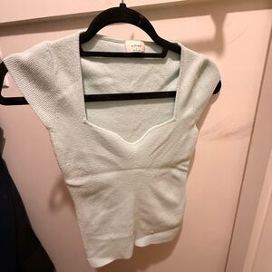 Aritzia Wilfred Light Blue Knit Top Size Medium Square Neck